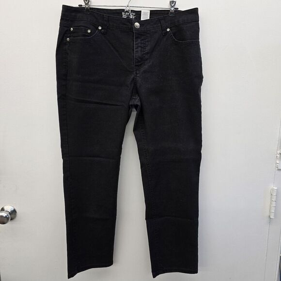 Terra & Sky Women Jeans size 16W Petite Black  Straight Fit (A1) - Picture 1 of 9
